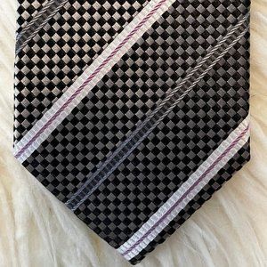 Bocara Mens 100% Silk Neck Tie XL Black White